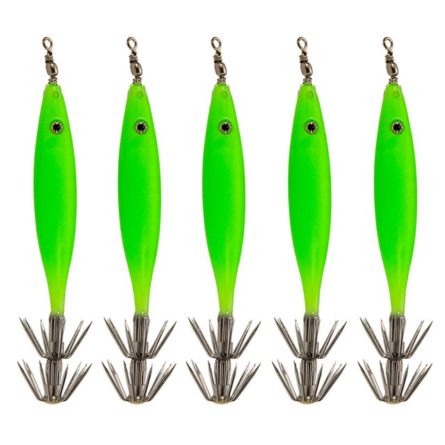 5 uds señuelos de camarones luminosos 8cm anzuelo de calamar cebos duros de pulpo (verde)
