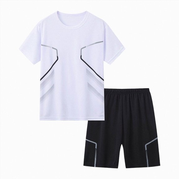 Xudanell Boys Athletic Shorts Set 2 Piece Summer Clothes Outfit with Graphic Tee Boys Basketball Shorts for Active Kids Casual Sports Suit (White, 15-16 Years)