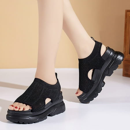 

Women s Foreign Trade Fly Woven Wedge Heel Thick Sole Breathable Casual Elastic Low Top Sandals