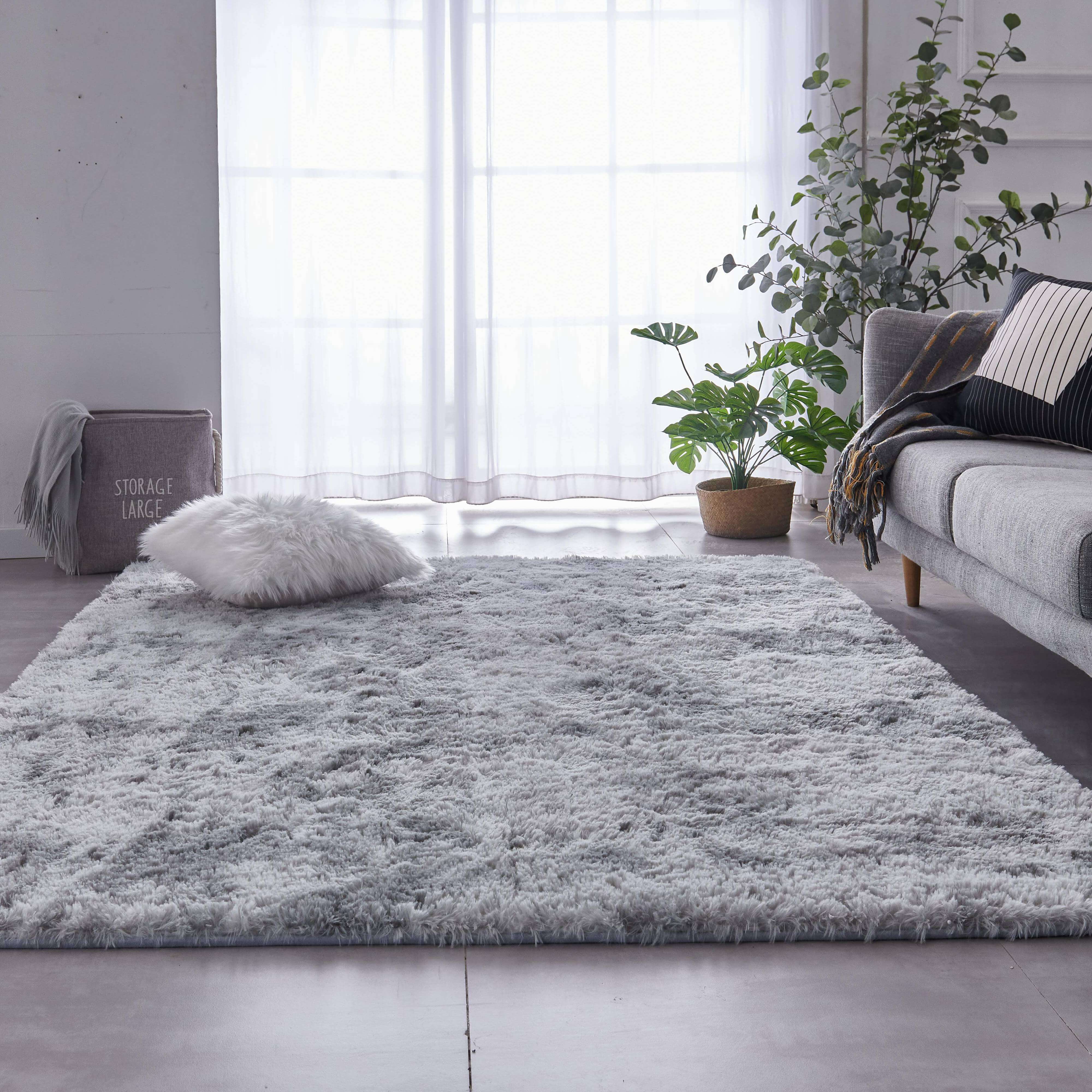 BRICHOEE 6x9 Feet Modern Indoor Home Living Room Area Rugs, Anti-Skid Soft Fluffy Shag Fur Bedroom Rugs for Kids Playroom Decor Tie-Dyed Light Grey