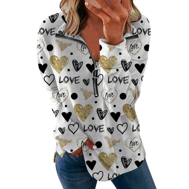 Gibobby Sudaderas de Navidad para mujer Camiseta de manga larga con cuello en V y estampado navideño con cremallera para mujer(Blanco,M)
