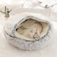 thumbnail image 2 of Cat Bed Round Plush Fluffy Hooded Cat Bed Cave, Cozy for Indoor Cats or Small Dog beds, Doughnut Calm Anti-nxiety Dog Bed (Coffee,M), 2 of 7