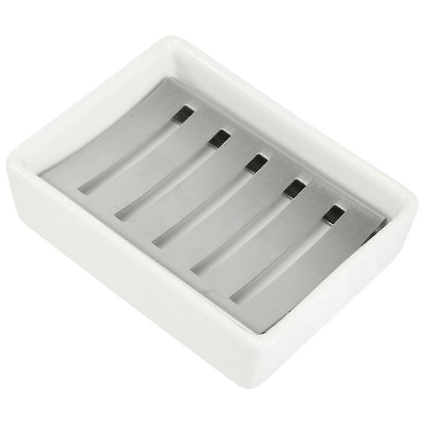 Ceramic Soap Dish Stainless Steel Soap Holder, Ceramic Soap Dish SUS304 Stainless Steel Tray for Sh