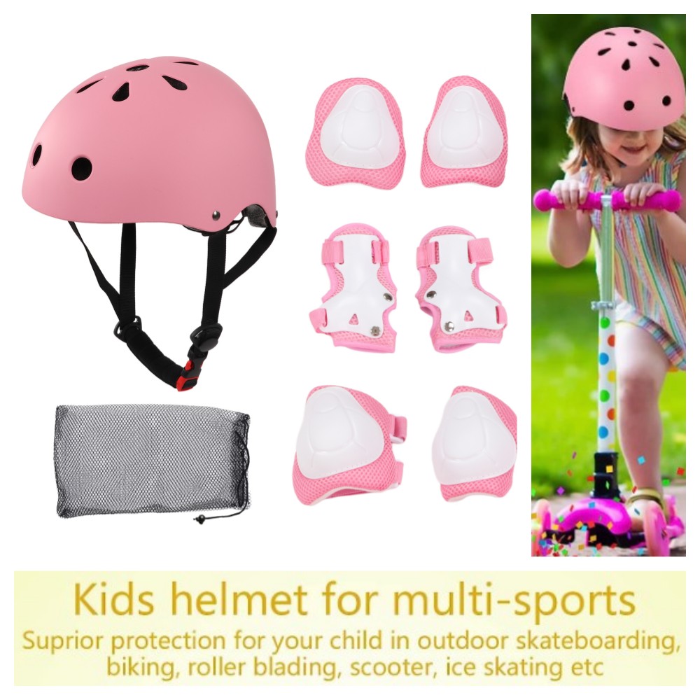 Kids Safety Helmet Set 7pcs Kids Protective Gear Set Helmet Knee Elbow