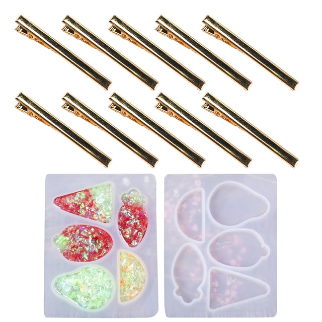 Coofit Hair Pin Casting Mold DIY Barrette Silicone Mold Epoxy Mold with 10 Hair Clip