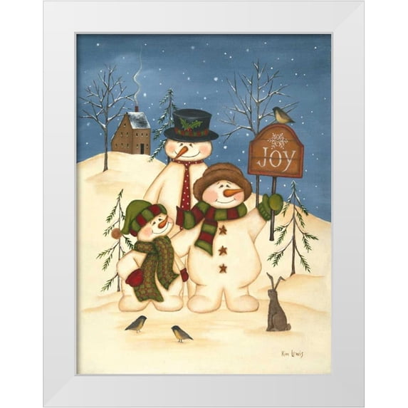 Lewis, Kim 25x32 White Modern Wood Framed Museum Art Print Titled - Snowman Family Joy