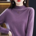 thumbnail image 1 of Suéter de lana para mujer, otoño e invierno, suéter de cuello alto medio sin costuras, camisa de punto con parte inferior, 1 of 6