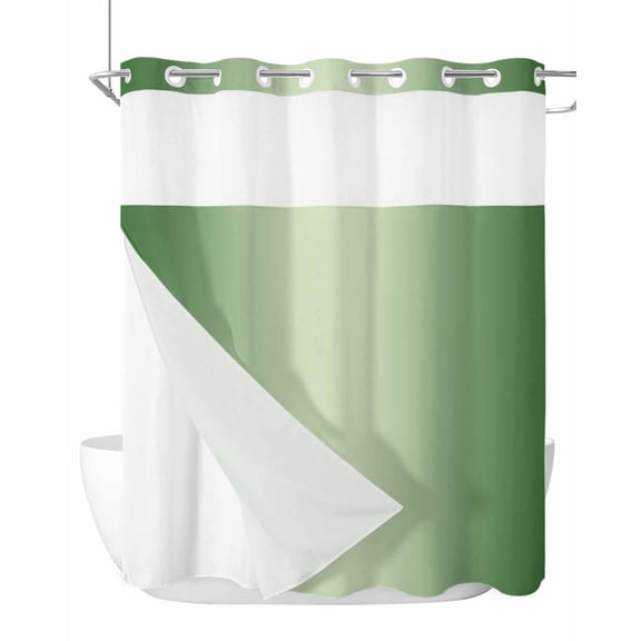 No Hook Shower Curtains with Detachable Snap-in Liner Set, Green Ombre Waterproof Hotel Style Bathroom Shower Curtain, Modern Gradient Abstract Art Breathable Mesh Top Window Bath Curtains 72''x78''