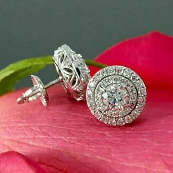 2Ct Round Lab-Created Diamond Women's Stud Earrings 14k White Gold Plated