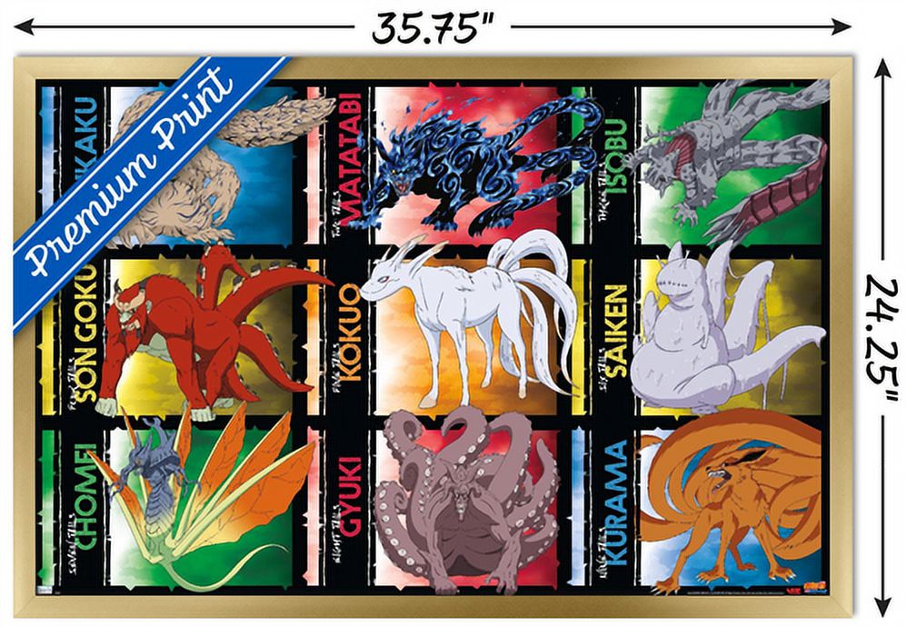 Naruto Shippuden - Biju Grid Wall Poster, 22.375" x 34" Framed