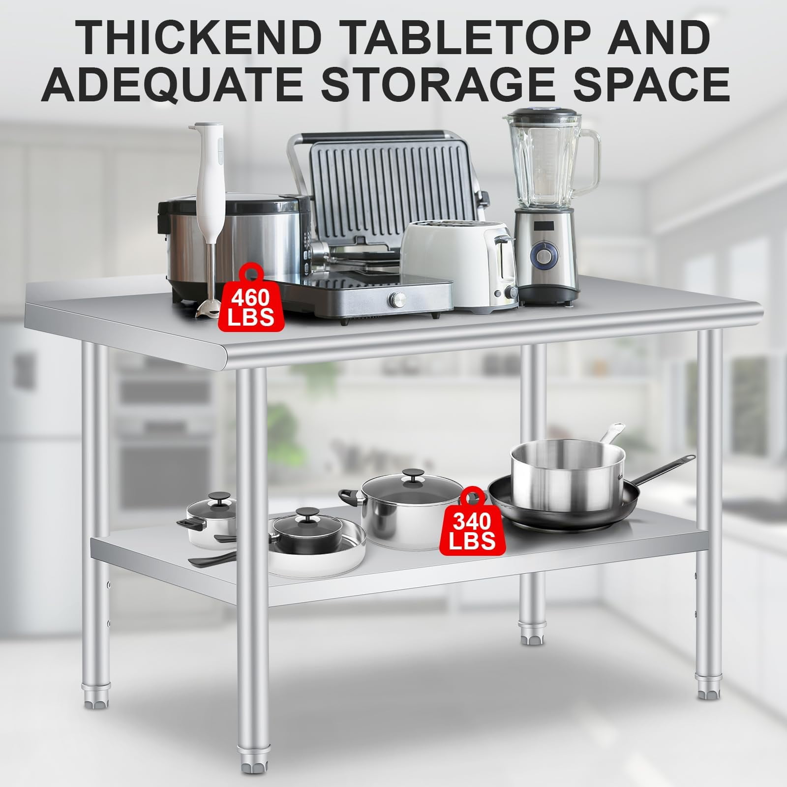 Yeshouse Stainless Steel Table for Prep & Work with Backsplash Commercial Heavy Duty Kitchen Worktable with Adjustable Under Shelf for Restaurant Business Home Outdoor