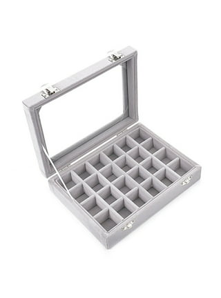 Velvet Jewelry Organizer Tray for Earrings, Stackable 24 Grid Storage for  Rings (Gray, 14x10 in) 