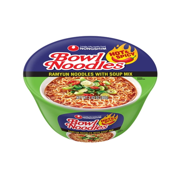 Nongshim Bowl Noodle Hot & Spicy Beef Ramyun Ramen Noodle Soup Bowl, 3.03oz X 1 Count, Shelf-Stable