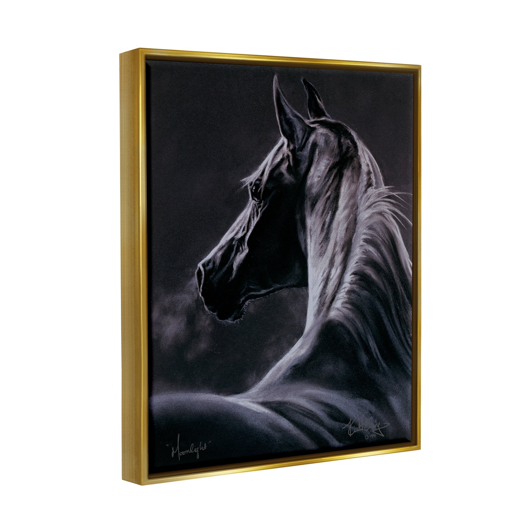 Stupell Industries Moonlit Horse Portrait Animals & Insects Painting Gold Floater Framed Art Print Wall Art, 17 x 21