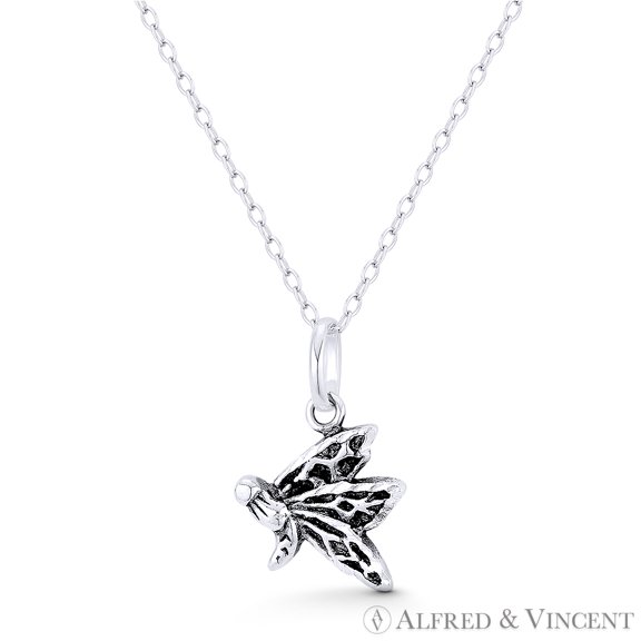 Butterfly Insect Animal Charm 19x12mm (0.75x0.5in) Pendant & Chain Necklace in Oxidized .925 Sterling Silver