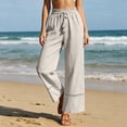 thumbnail image 2 of Womens Wide Leg Linen Pants High Waisted Drawstring Palazzo Casual Summer Beach Pants with Pockets, 2 of 3