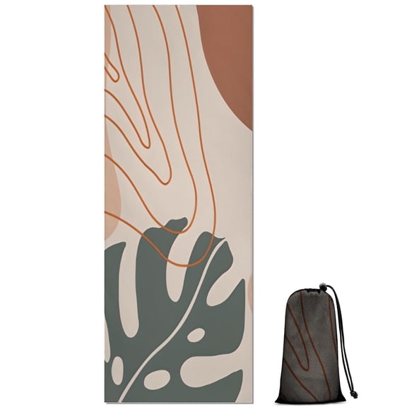 Brown Boho Plant Pattern Hot Yoga Mat Towel Non Slip for Hot Yoga - Quick-Drying Yoga Mat Cover with 4 Corner Pockets with Travel Bag - Hot Yoga Towel Non Slip Grip Moisture Wicking Sweat 70"x26"