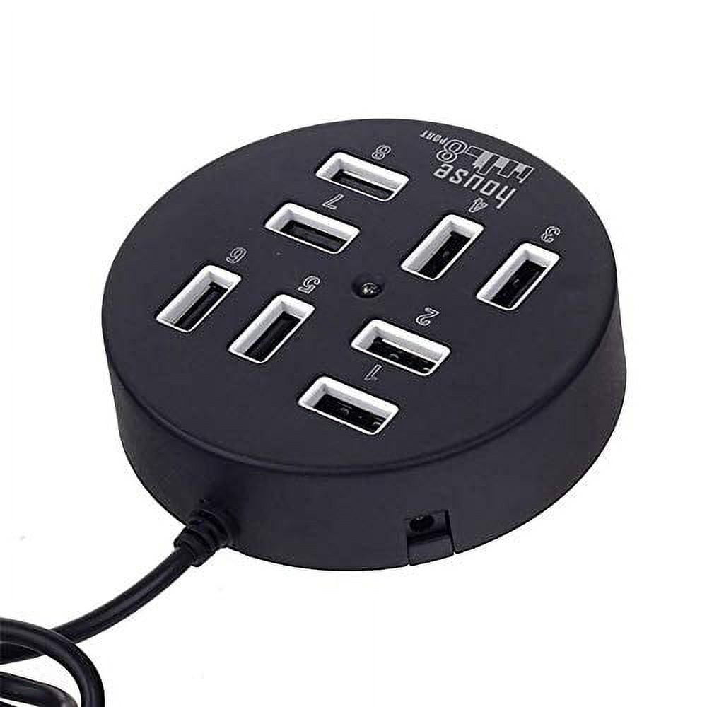 KDL USB 8 Ports Box Multi Data Transmission USB 2.0 Hub Round Shape Multi-Port Splitter Charger Adapter Replacement with LED for USB Devices, Phone, USB Flash Disk, PC, Tablet (Black)