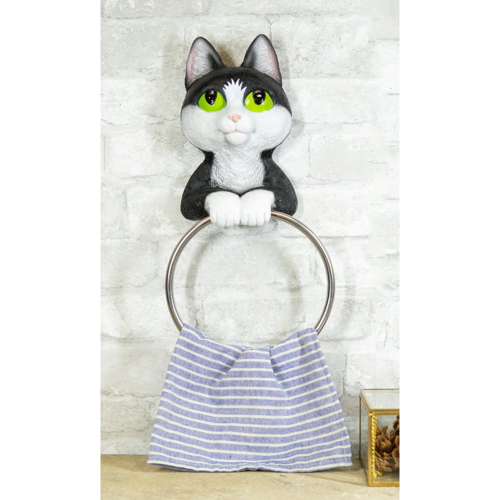 Kitten Cat Hand Towel Ring Holder Hanging Figurine For Vanity Bathroom