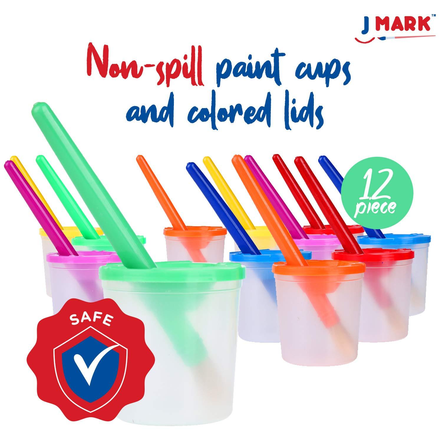 J MARK 43 Piece Toddler Painting Set – Spill Proof Paint Cups for Kids, Washable Kids Paint, Painting Tools, Kids and Toddler Paint Set with Art Smock and More