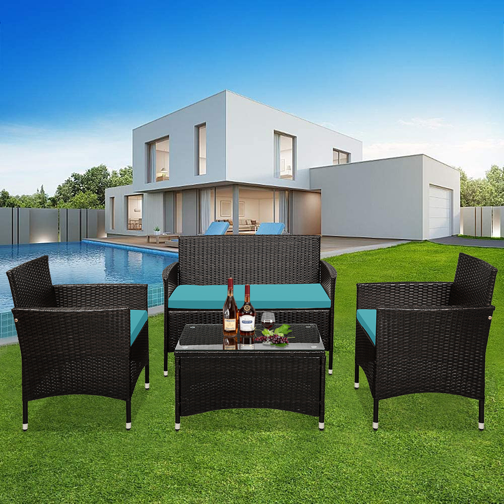 4-Piece Patio Furniture Sets in Patio & Garden, Outdoor Wicker Sofa PE Rattan Chair Garden Conversation Set for Backyard with Two Single Sofa, One Loveseat, Tempered Glass Table, Q16404 - image 2 of 11