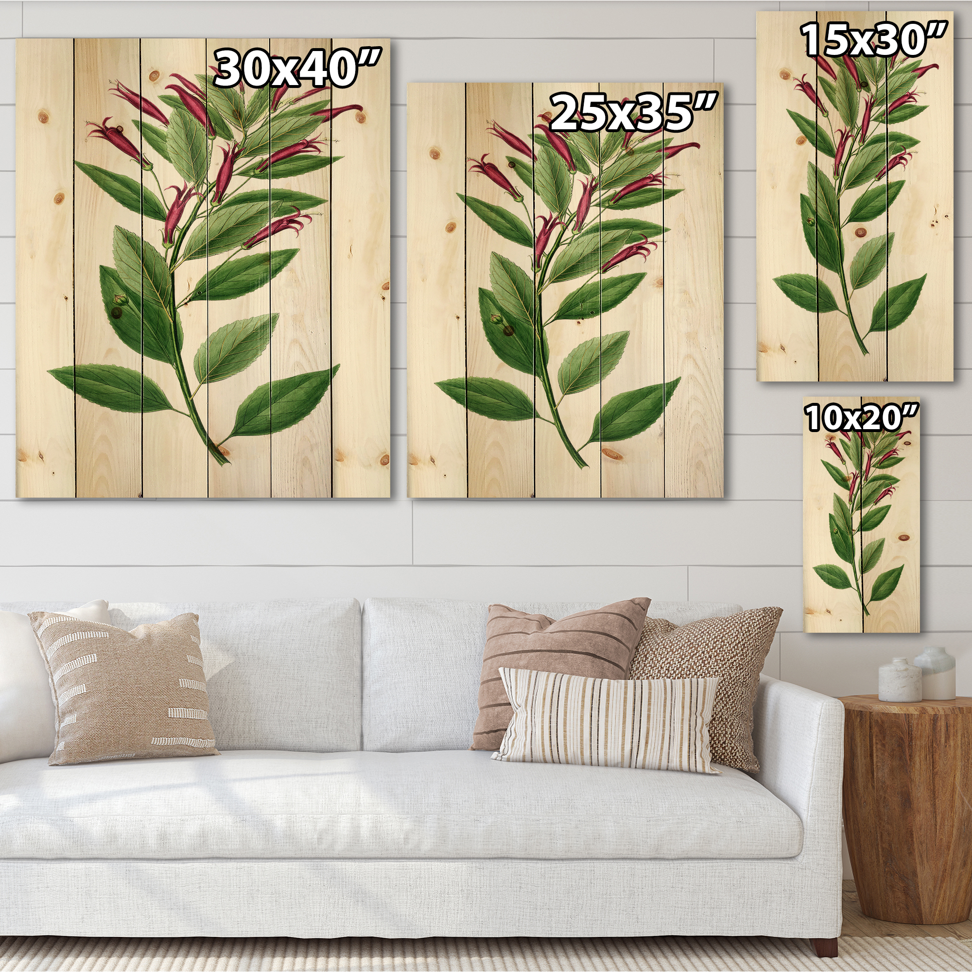 Designart 'Ancient American Flora V' Traditional Print on Natural Pine Wood