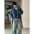 thumbnail image 2 of Fashion Solid Fleece Turtleneck Sweater For Male Casual Loose Long Sleeve Knitted Pullover 2024 Autumn Thicken Warm Men's Jumper, 2 of 5