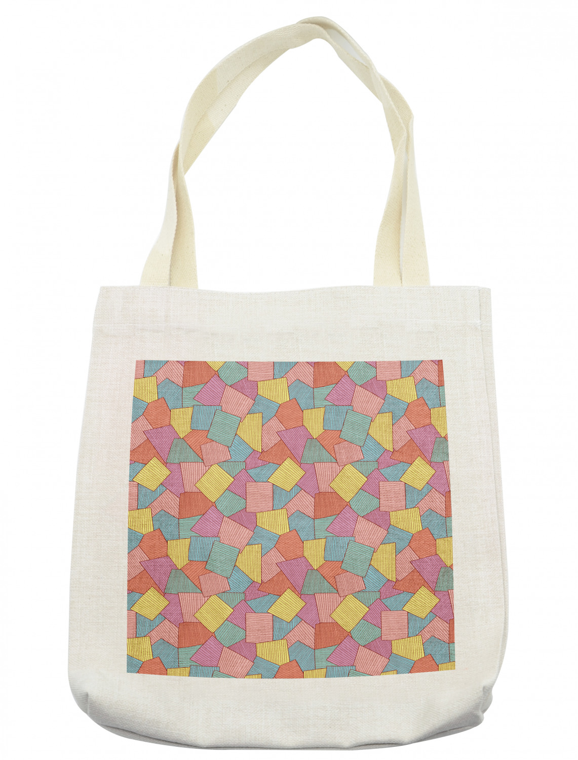 Geometric Tote Bag, Abstract Tile Pattern with Thin Stripes Colorful ...