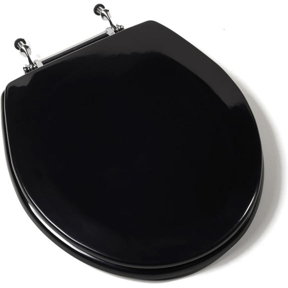 Deluxe Molded Wood Seat, Black, Chrome Hinge, Round Closed Front with Cover