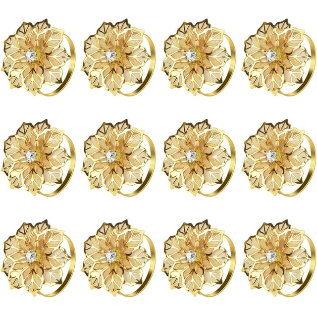 Juego de 20 servilleteros de flores ahuecados para bodas, fiestas, banquetes, cenas de Navidad, delicadas hebillas para servilletas, decoración (oro artificial) Sincero Electrónica