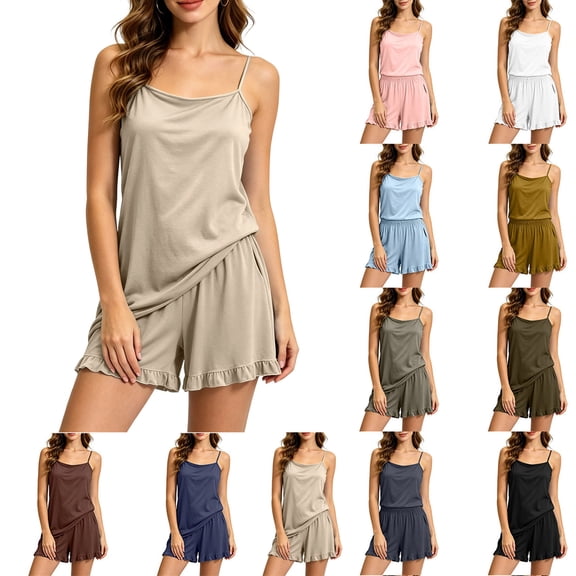 Dvprdro Modal Pajama Set for Women Built in Shelf Bra Camisole Top with Loose Fit Shorts 2 Piece Sleepwear