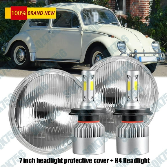 For VW Beetle 1967-1979 Pair 7" Inch Round LED Headlight Hi/Lo Beam White DRL