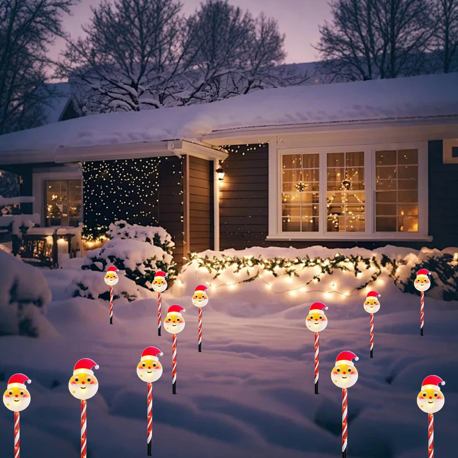 Solar Christmas Garden Stake Lights, Outdoor Waterproof Solar Santa Claus Garden Stake Christmas Pathway Lights for Christmas Decorations Garden Lawn Pathway Patio