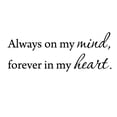 thumbnail image 2 of VWAQ Always On My Mind Forever In My Heart Love Wall Decals Inspirational Quotes - 564, 2 of 2