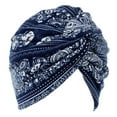 thumbnail image 4 of Gorro de Quimio Zulema Turbante Algodón Estampado Floral Azul Marino, 4 of 5