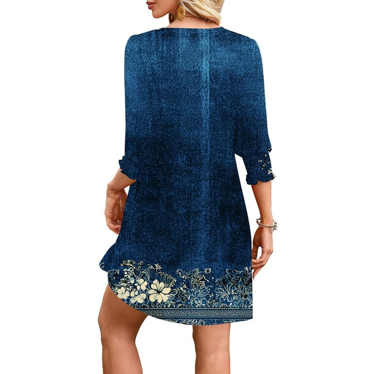 Zedker Women'S Spring and Fall Long-Sleeved V-Neck Knitting Sweater Dress,Casual  Printed Solid Color Gradient Color Dresses for Women Laid-Back Style,Blue,S  - Walmart.com