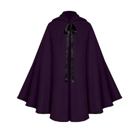 Rohuuque Women's and Men's Black Cloak with Hood Mid Length Medieval Cape Gothic Style Cloak Ribbon Closure Cape for Renaissance Purple