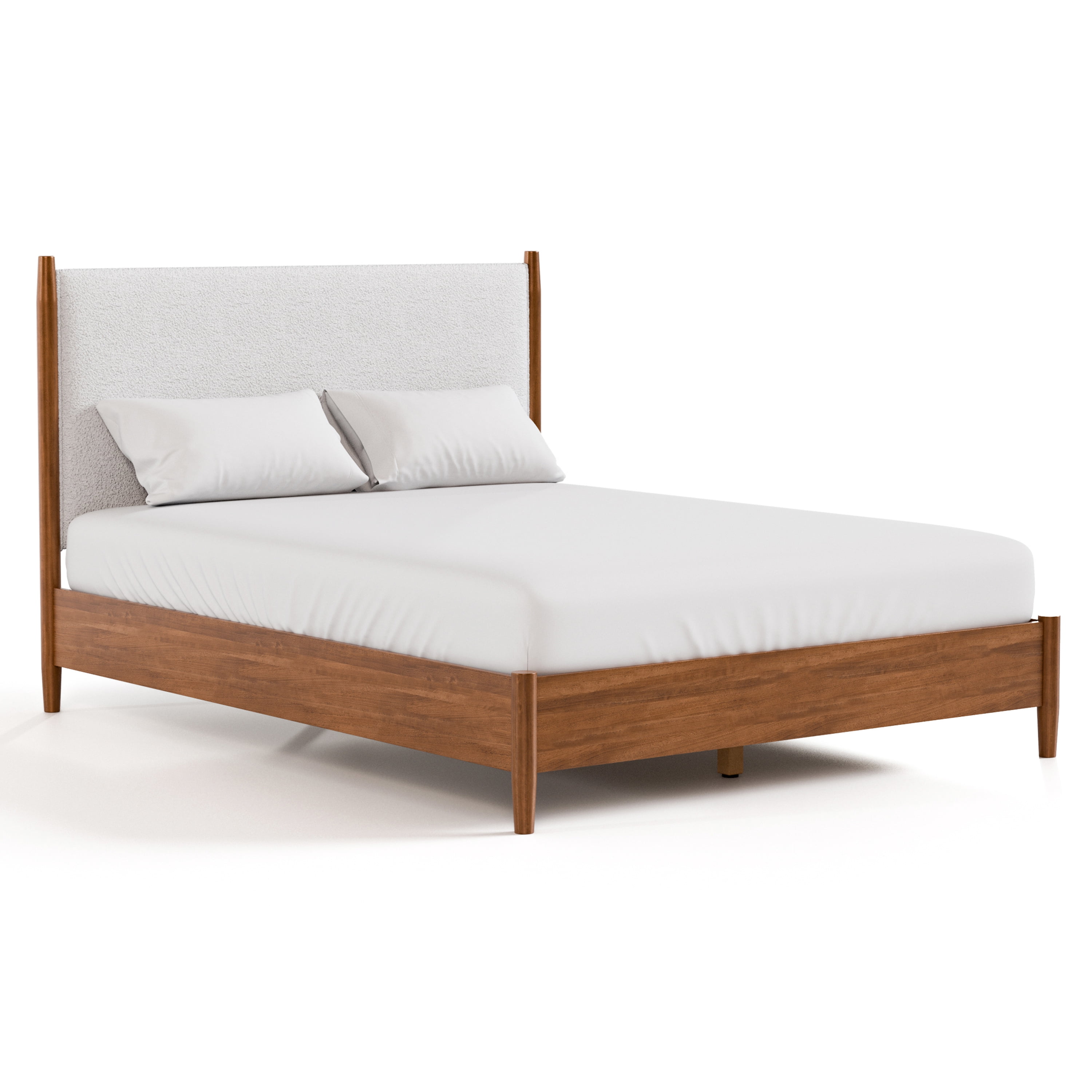 Furniture of America Erik Adult Queen Boucle Fabric and Solid Wood Mattress Ready Bed, Walnut