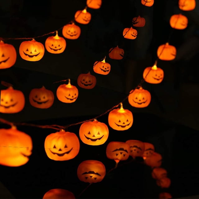 Cadena de luces de Halloween, luces LED de calabaza, luces navideñas para decoración al aire libre, 2 modos de luces fijas/parpadeantes (20 luces de calabaza, 9,8 pies) (calabaza) JAMW Sencillez