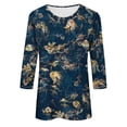thumbnail image 4 of Chemises pour Femmes Habillées Décontractées, Chemises à Manches 3/4 pour Femmes, Tuniques à Manches Courtes Grande Taille pour Femmes, T-shirt à Manches 3/4 à Col Rond Imprimé Floral Boho Mode Décontractée pour Femmes, 4 of 5
