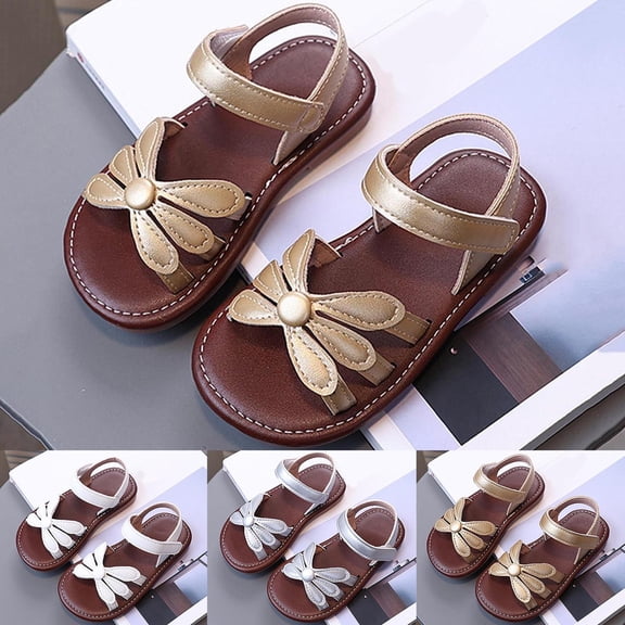 Avtoify Girls 18 Months–7 Years Old Little Girl Solid Color Floral Hook and Loop Soft Sole Non Summer Casual