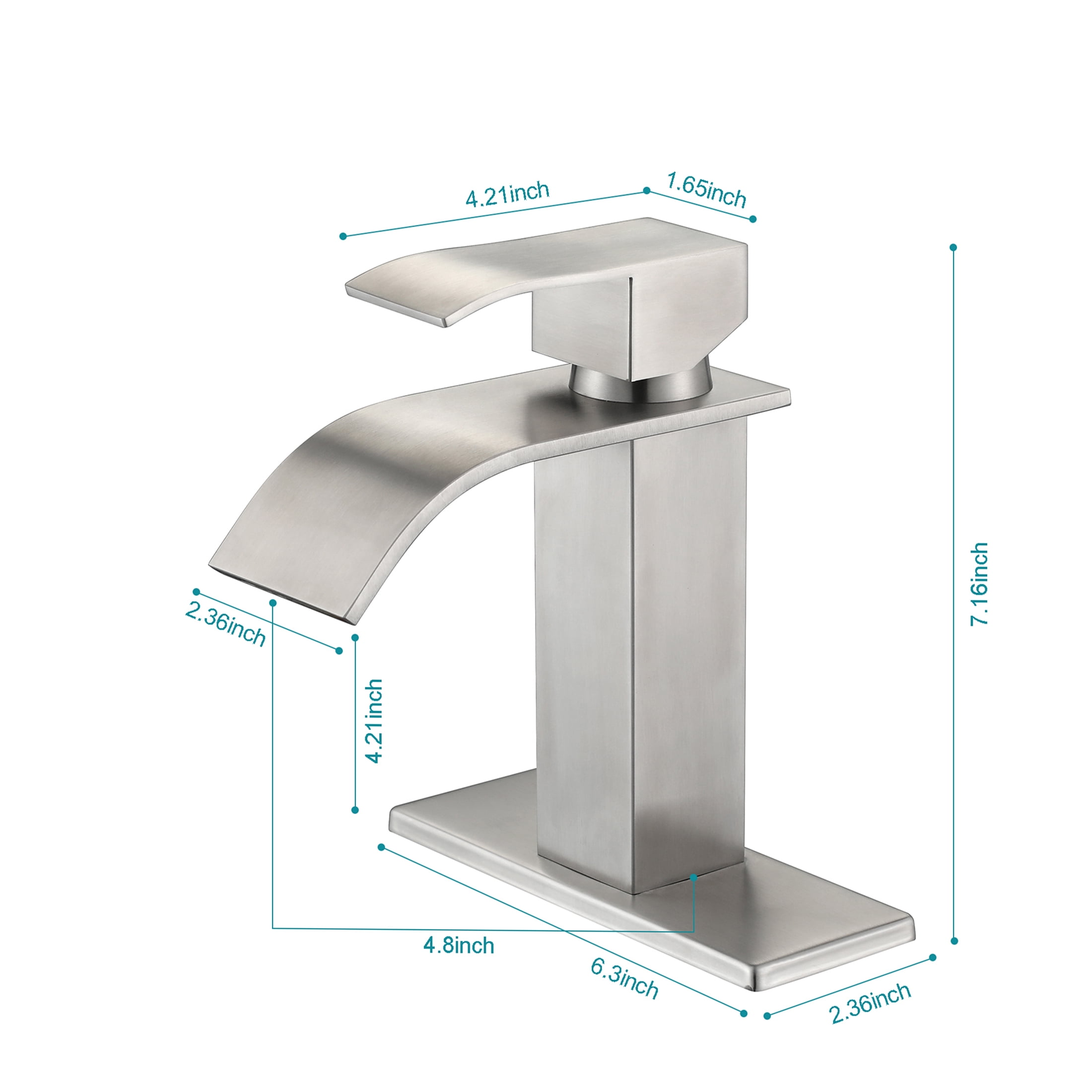 JERFIT Single Handle Waterfall Bathroom Sink Faucet in Brushed Nickel, Modern Vanity Faucet with Easy Installation and Durable Stainless Steel Build