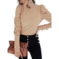 thumbnail image 3 of Zdcdcd Women's Round Neck Buttons Lantern Long Sleeve Solid Color Elegant Tops Workwear Travel, 3 of 4