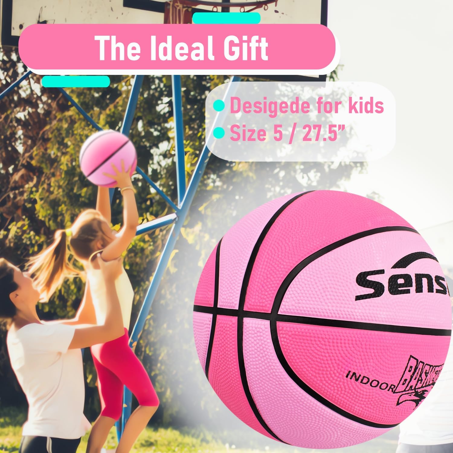 Senston Size 5 Youth Basketball for Kids, Pink photo 5