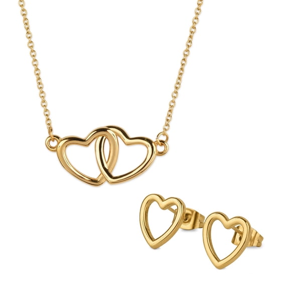 Juego de Joyería para Mujer Corazón LuckyLy, Set de Collar y Aretes Acero Inoxidable Baño Oro Rosa 14k, Oro 14k o Plata, Modelo Elsie Oro Rosa dorado Unitalla