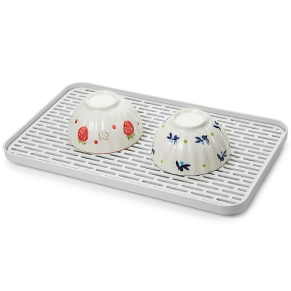 Mimifly 2-Tier Dish Drying Rack with Draining Tray, Compact Dish Drainer for Cups, Bowls, and Utensils, Gray