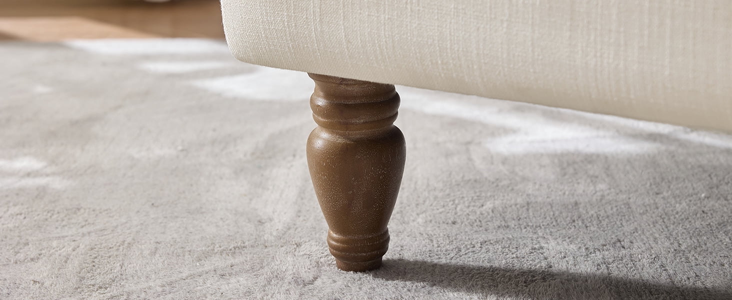 MAYEERTY Vintage Linen Upholstered Armchair - Antique Wood Legs, For Living Room/Bedroom, Cream