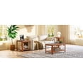 thumbnail image 5 of Arc Corner Wood 2-Tier Coffee Table with Storage Shelf-Vertical Wave Grain Legs, Walnut Modern Rectangle Accent Table for Living Room & Bedroom, 5 of 5