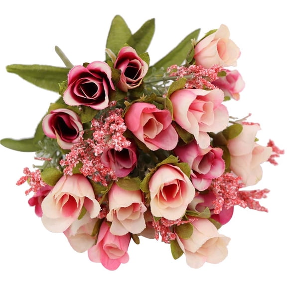 Deep Pink Lifelike Mini Artificial Rose Bouquet (20 Stems) - Silk & Plastic Real-Touch Flowers, 32cm Total Length, 2.5cm Diameter - Forever Fresh Home Decor for Wedding, Office, Party, Coffee Shop |