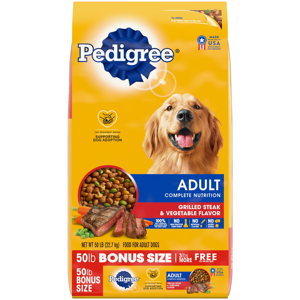 PEDIGREE Complete Nutrition Adult Dry Dog Food Grilled Steak & Vegetable Flavor Dog Kibble, 50
